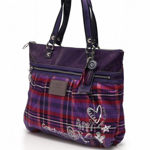 Coach Poppy Tartan Plaid Glam Tote Bag, New without Tag, Never worn - Picture 3 of 14